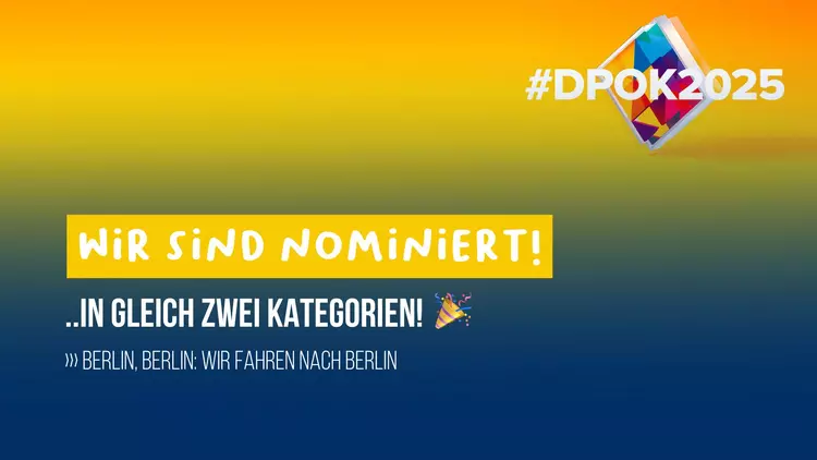 Grafik mit Logo DPOK und dem Text: "Wir fahren nach Berlin"