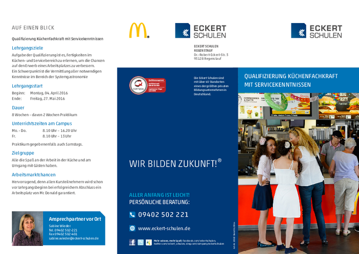 Informationsveranstaltung der Eckert Schulen und McDonald´s Regensburg über die Weiterbildung als Küchenfachkraft