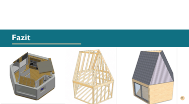 Slide aus einer Präsentation der Holztechniker mit dem Fazit. Kein Text. Nur Konstruktion eines Holzhauses