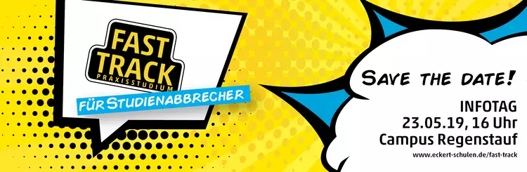 Ob Aus- & Weiterbildung im Fast-Track-Kombi-Modell (2,5 Jahre) oder Ausbildung (1 bis 3 Jahre): Die passgenauen Lehrgänge der Eckert Schulen wurden in enger Zusammenarbeit mit dem bayerischen Kultusministerium und Arbeitgebern entwickelt. Dabei können nic Ob Aus- & Weiterbildung im Fast-Track-Kombi-Modell (2,5 Jahre) oder Ausbildung (1 bis 3 Jahre): Die passgenauen Lehrgänge der Eckert Schulen wurden in enger Zusammenarbeit mit dem bayerischen Kultusministerium und Arbeitgebern entwickelt. Dabei können nicht nur Leistungen aus dem bisherigen Studium angerechnet werden, die Studierenden knüpfen noch während der Schulzeit wichtige Kontakte zur potentiellen Arbeitgebern.