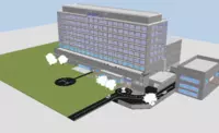 Ein 3D-Modell zeigt die Vision der angehenden Staatlich geprüften Bautechniker für die neue Notaufnahme des Leopoldina Krankenhauses Schweinfurt